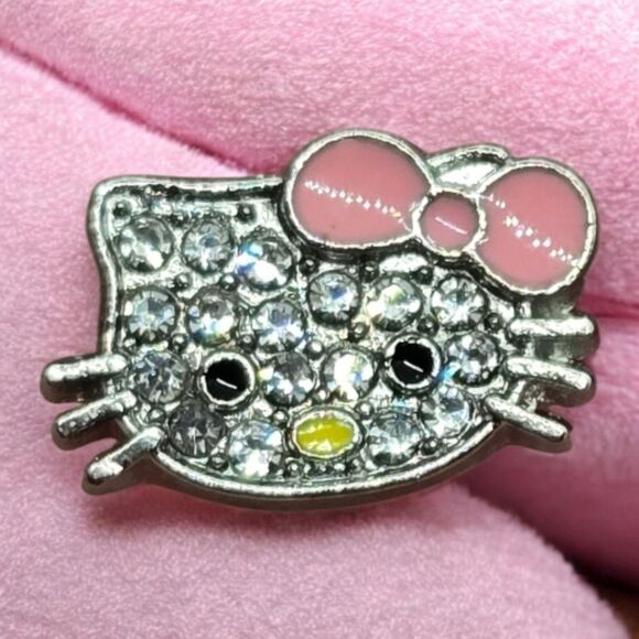 Hello Kitty Earrings Rhinestone Enamel Pink Bow Pierced Ears Cat Studs Jewelry - Picture 3 of 8